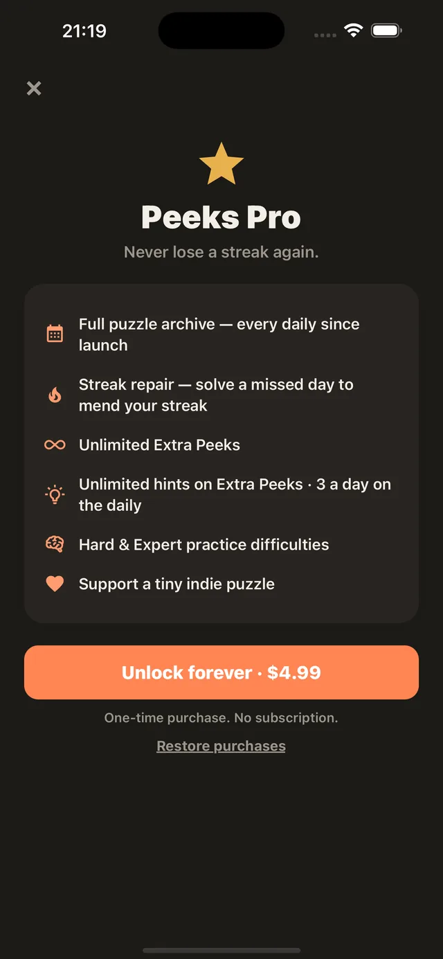 Peeks on iOS